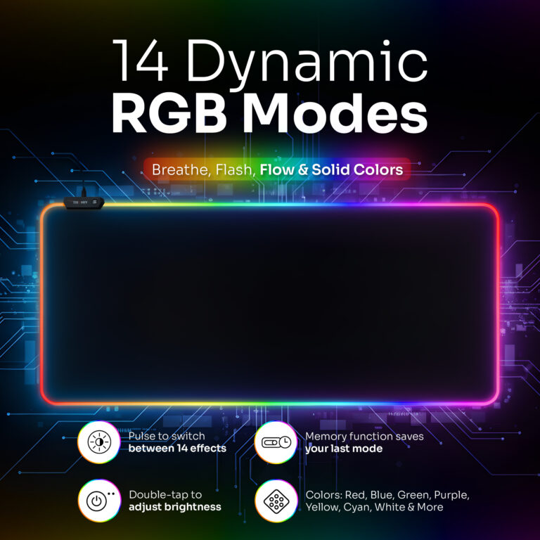 14 dynamic RGB modes: breathe, flash, flow and solid colors
