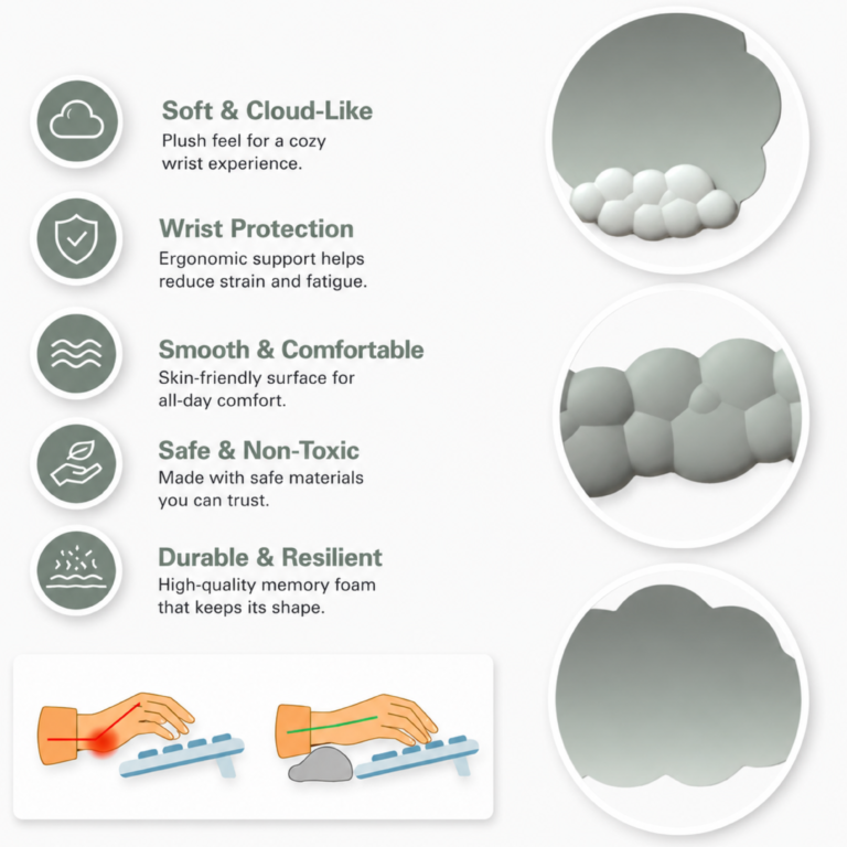 Soft cloud-like memory foam, wrist protection, smooth, non-toxic and durable