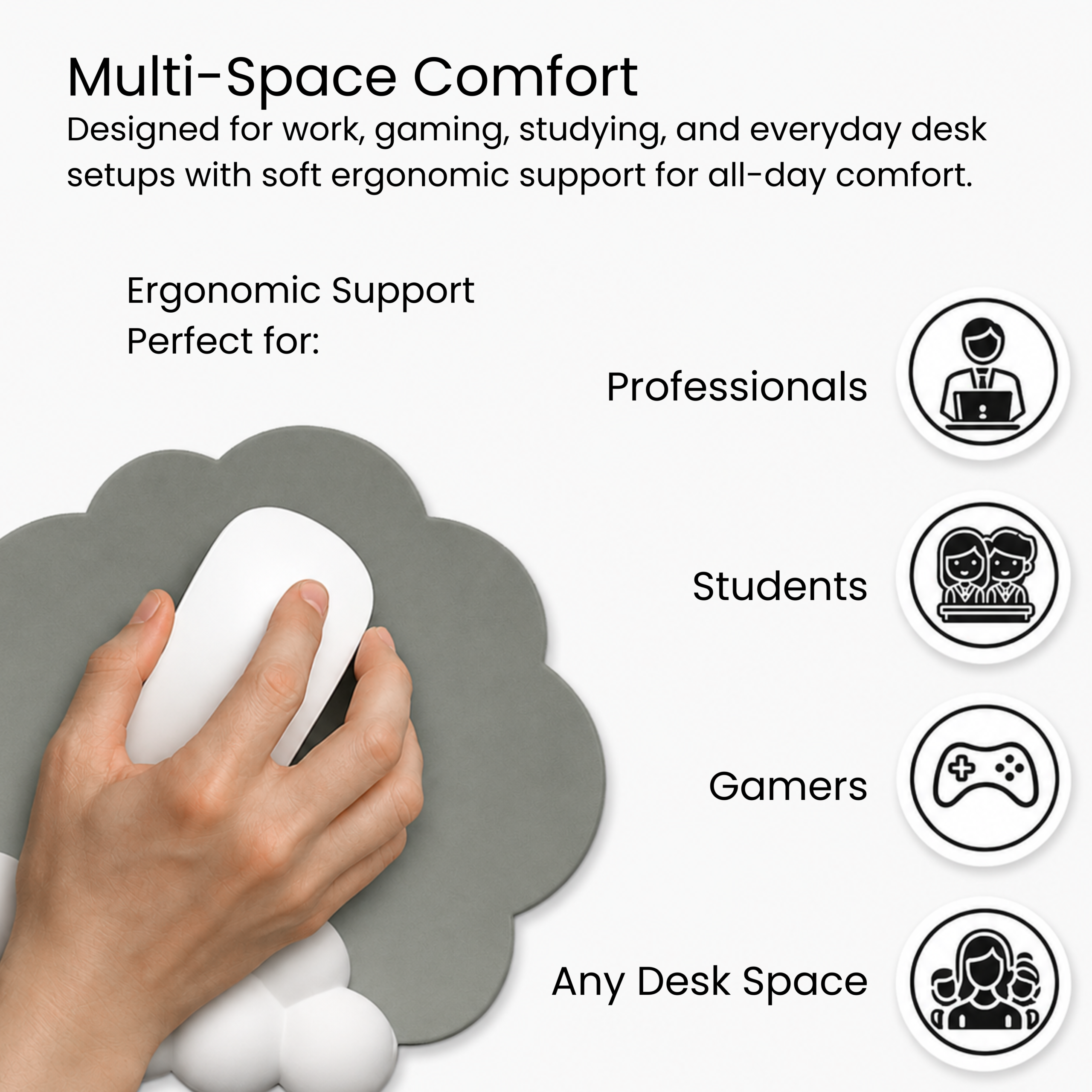 THONIV Cloud Ergonomic Wrist Rest 3-in-1 Set - Cloud Gray - Image 6