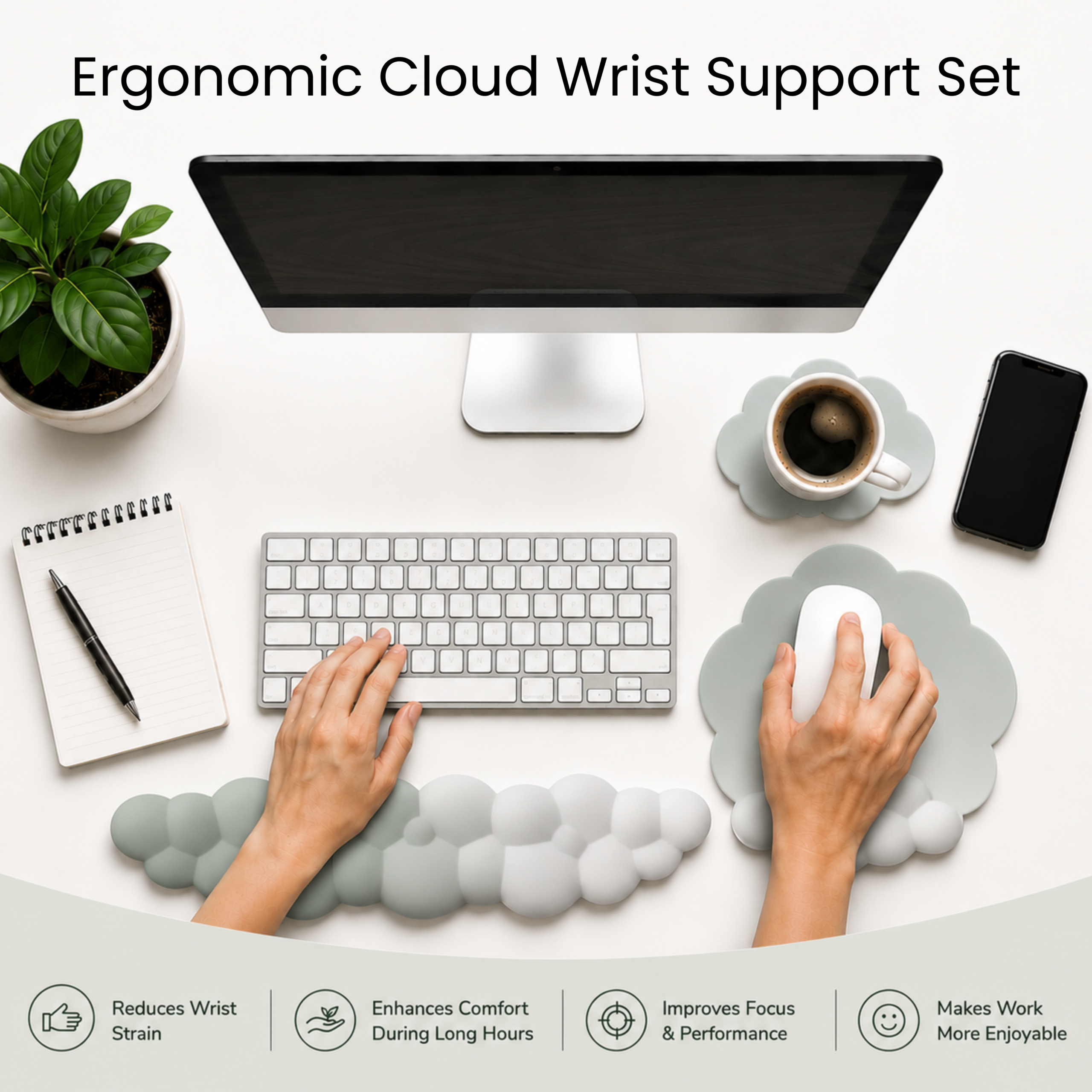 THONIV Cloud Ergonomic Wrist Rest 3-in-1 Set - Cloud Gray - Image 2